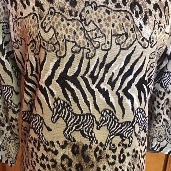 Vintage 90s safari leopards n zebras knit top - Picture 4 of 8